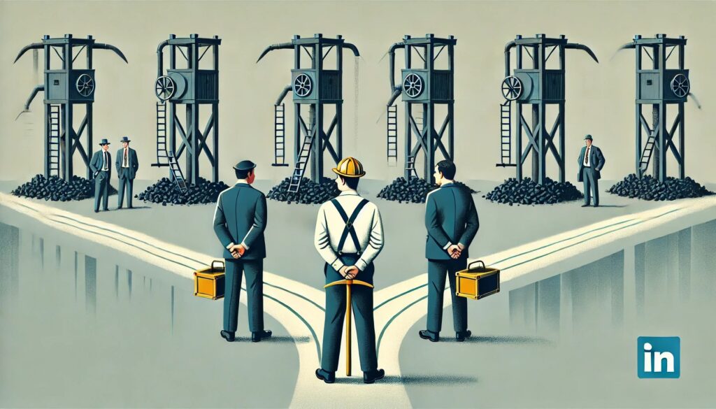 Górnicy na przeciwko kopalni